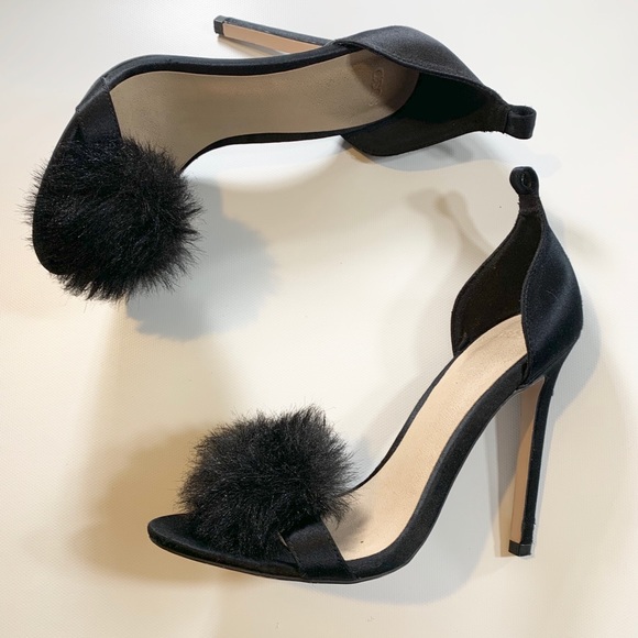 ASOS Shoes | Asos Black Faux Fur Heel Sandals Size 4 | Poshmark